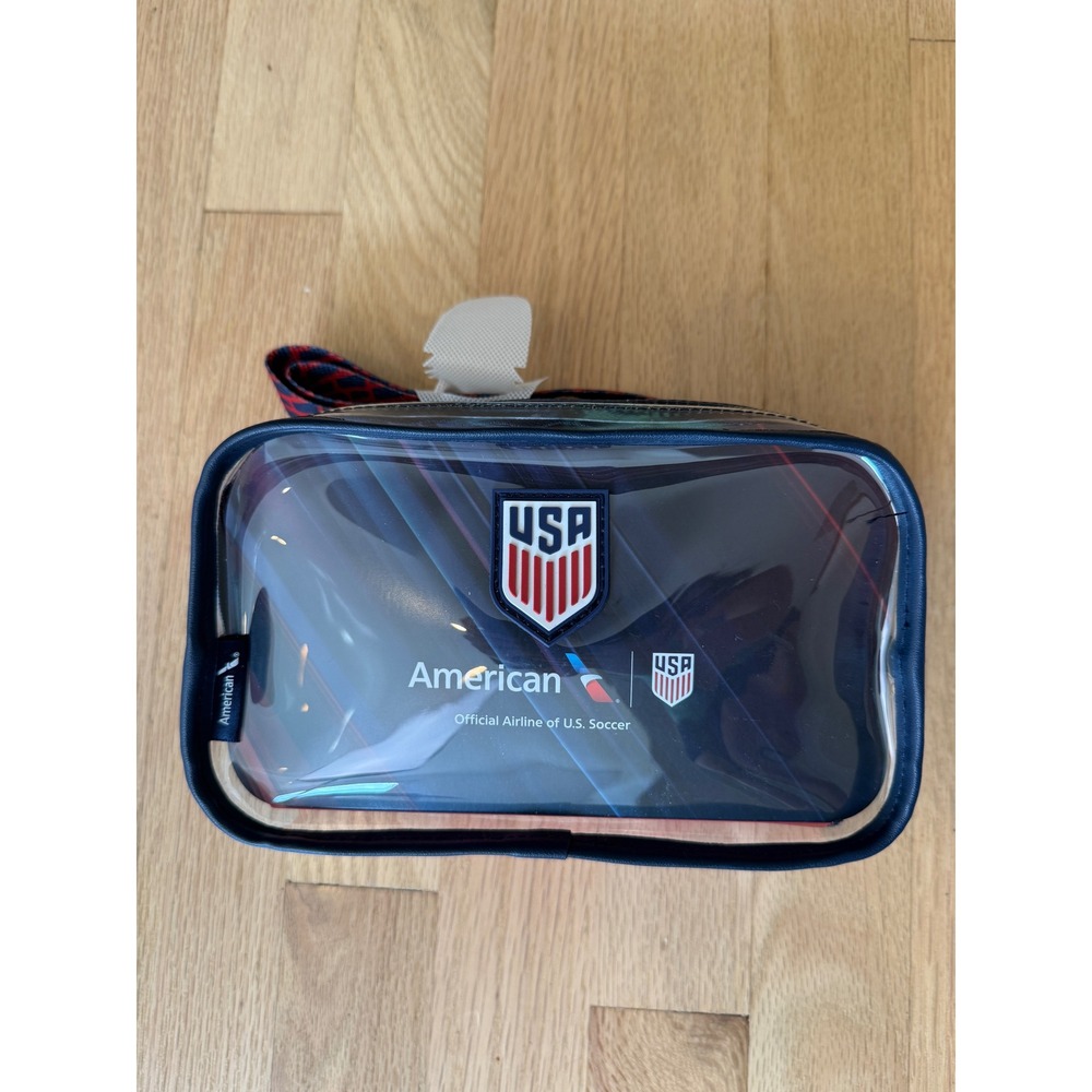 NWT AMERICAN AIRLINES US Soccer Amenity Kit Unisex Navy Clear Travel Bag